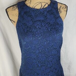 Club Monaco Sleeveless Navy Blue Brocade Dress